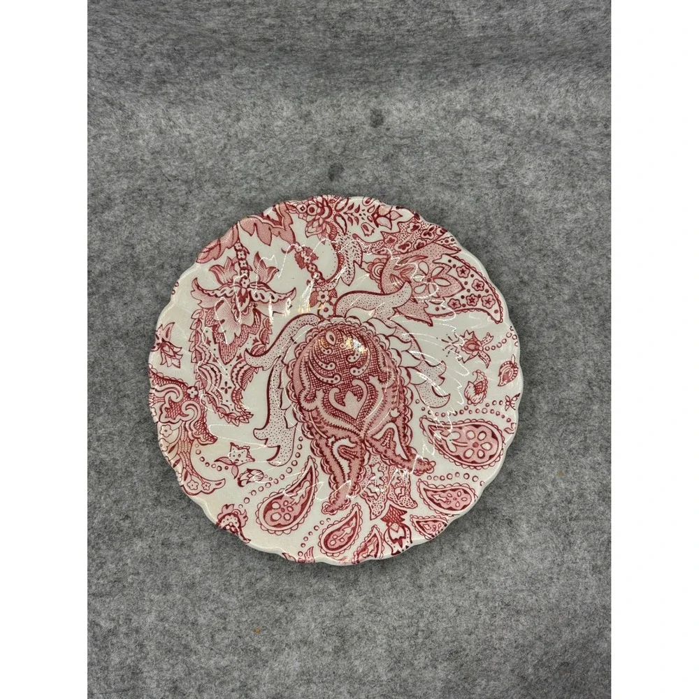 Johnson Bros Paisley Red Transferware Ironstone Tea Cups and Saucers Set of 5